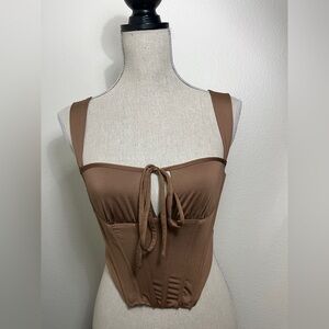 NWT Tic Toc Women's Brown Crop Top, size Small